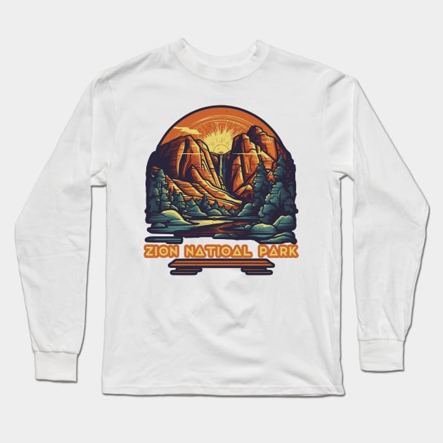 Zion National Park Long Sleeve T-Shirt by GreenMary Design